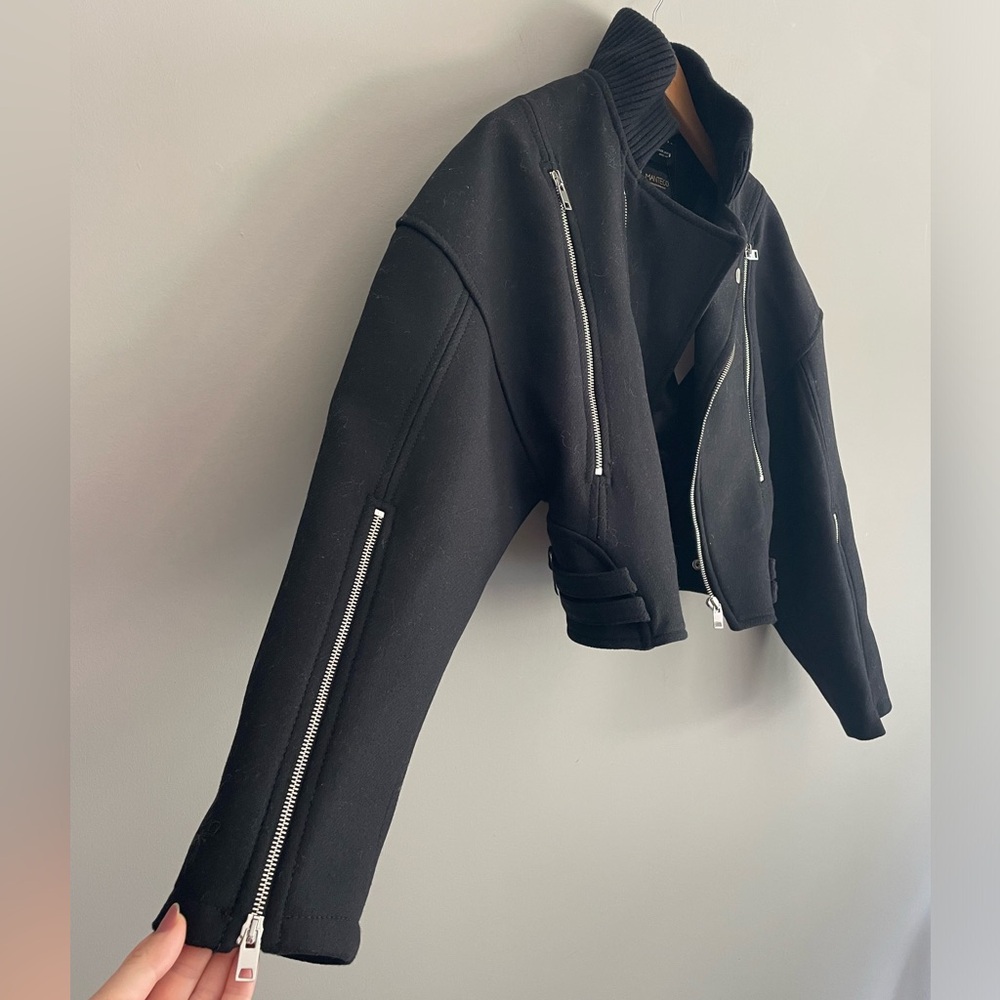 ZARA Italian Wool oversized Crop Biker jacket - Picture 15 of 15